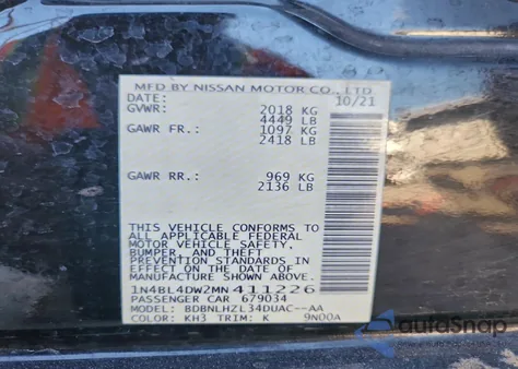 2021 Nissan Altima Sv из США, поврежденный, VIN 1N4BL4DW2MN411226